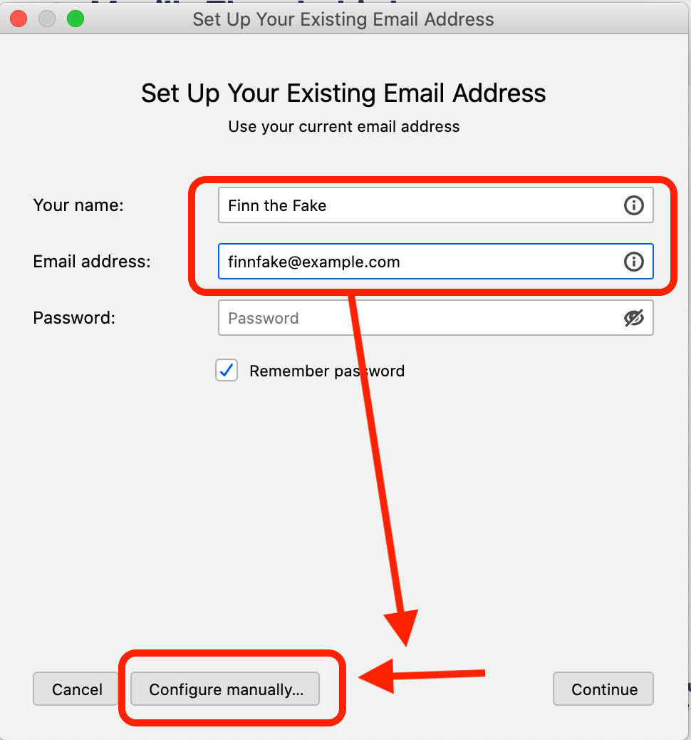 Illustration for setting a fake email address in Thunderbird