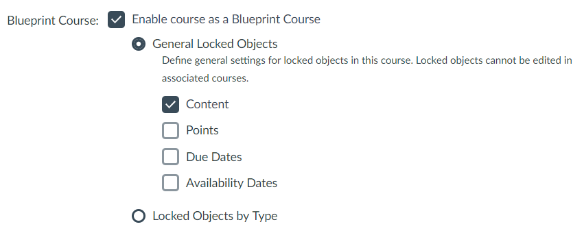 Enable course as Blueprint Course with General Locked Objects