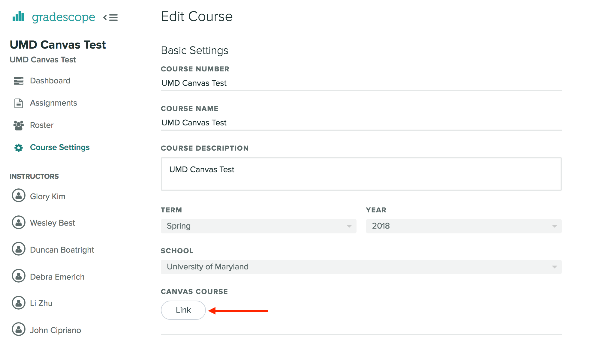 Course setting page