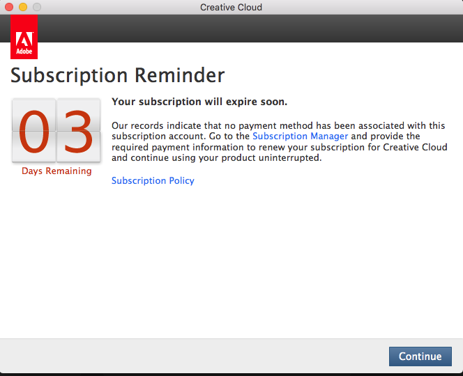 Adobe Subscription Reminder Notification