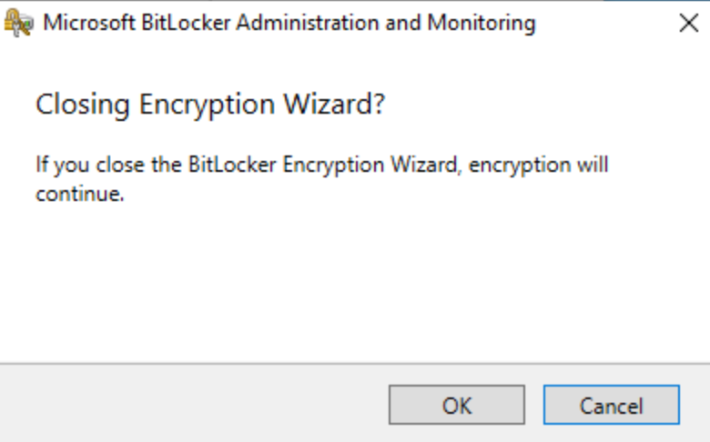 Closing encryption wizard window