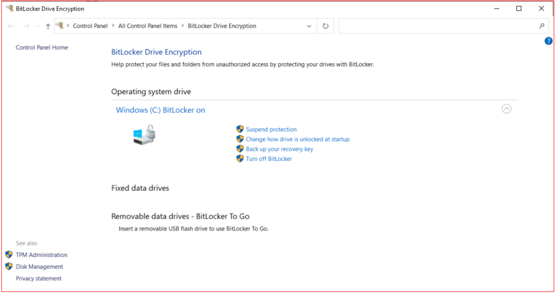 BitLocker Drive Encryption Window