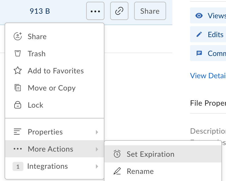 Click on More Actions in the Action Button drop-down menu to Set Expiration.