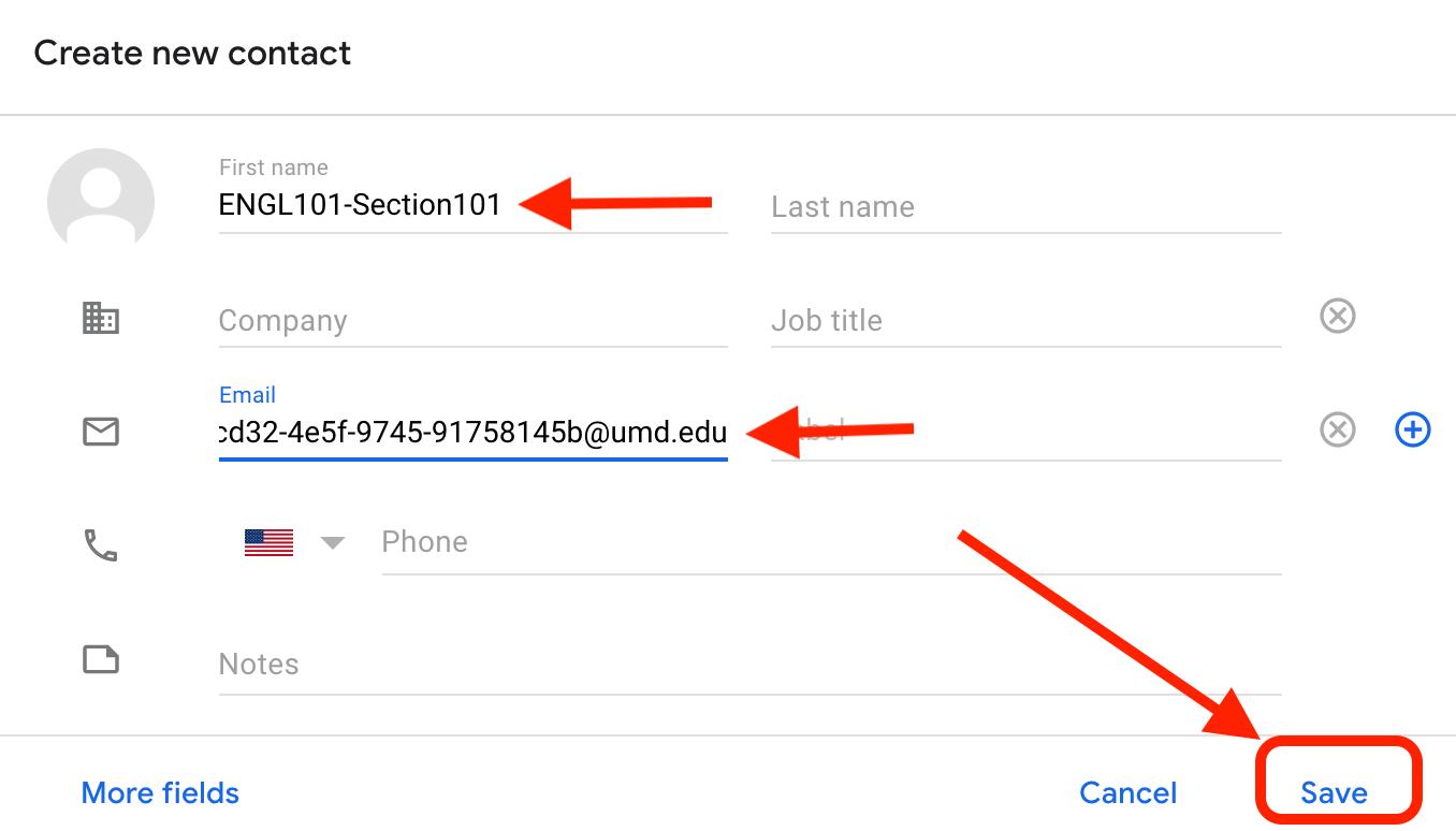 Create a New Contact then click save