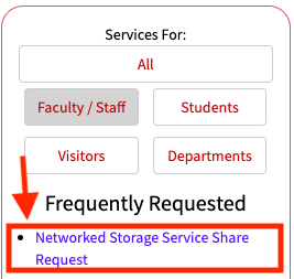 Illustration for clicking Networked Storage Request Share Service from Services