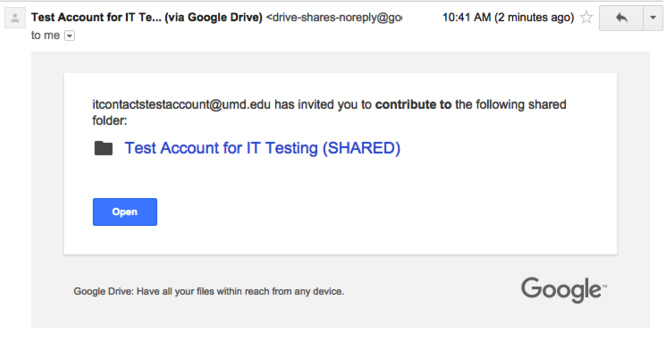Shared account invitation email.