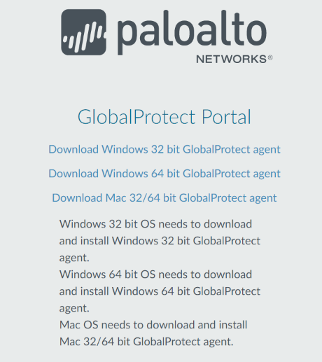 Screenshot of clicking the Download Windows GlobalProtect agent hyperlinks