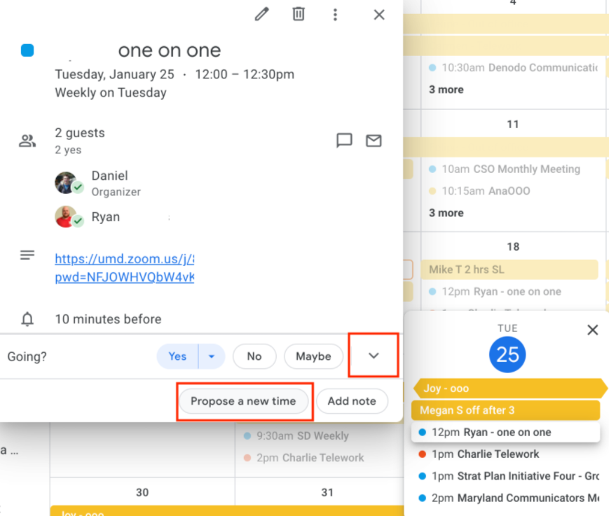 Propose new time button for google calendar