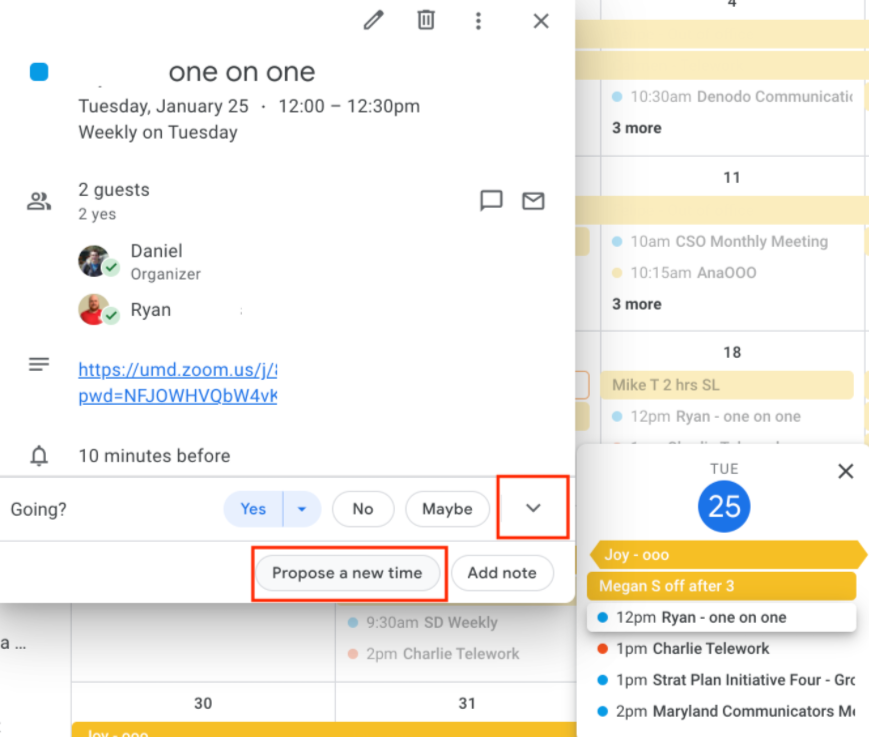 IT Support - Propose a New Meeting Time in Google Calander