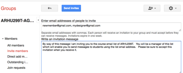 Google Groups Invite Member Message