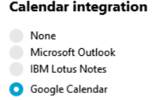 Jabber calendar integration settings.