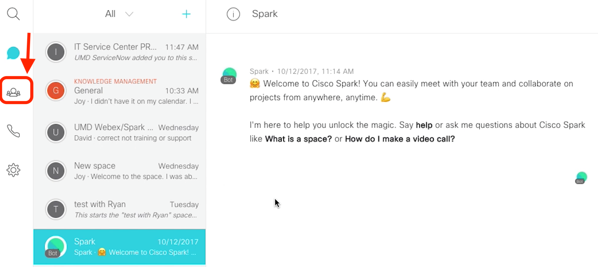 Click Team Icon from Cisco Spark