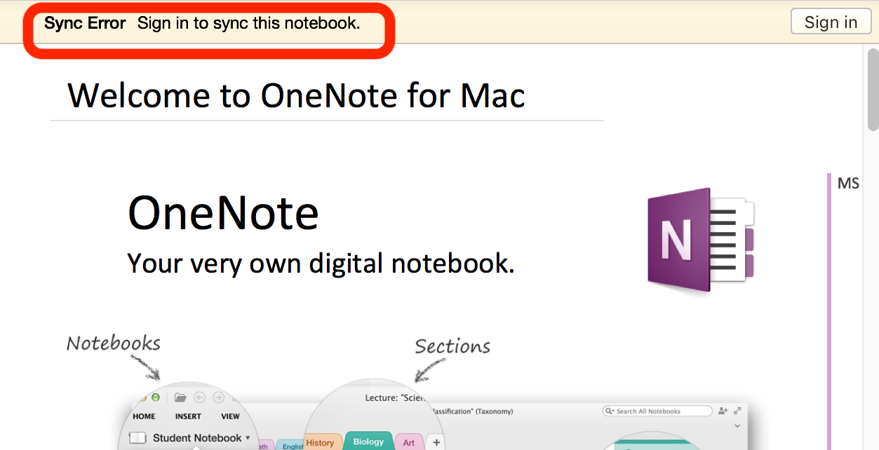 Sync Error from OneNote Application