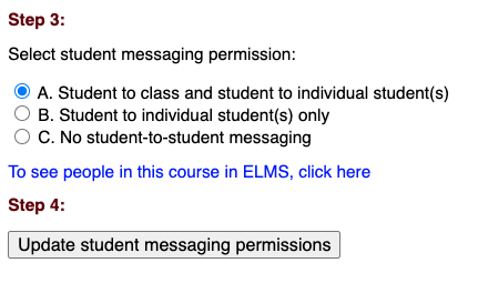 Select the student messaging permission radio button.