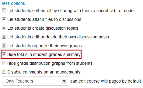 Check the box next to 'Hide totals in student grades summary'