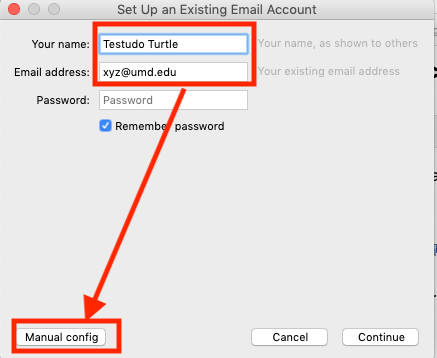 Illustration for clicking Manual Config for Setting up Existing Email account
