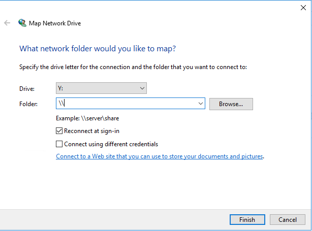 Configured Map Network Drive dialog.