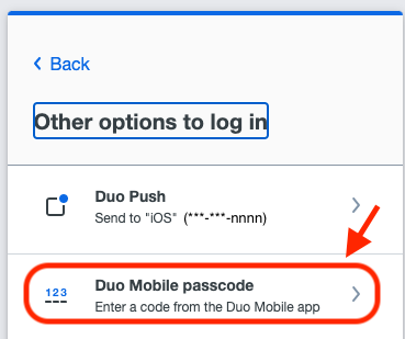 Illustration for clicking Duo Mobile Passcode