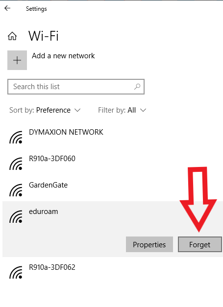 Forget eduroam in Wi-Fi settings.
