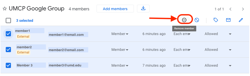Illustration for how to remove members from a Google Group