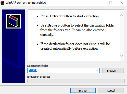 File extaction screen with Extact higlighted 