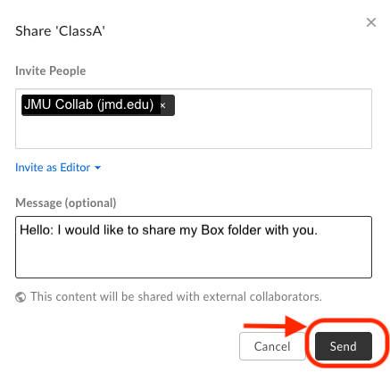 Send a Box Invite to outside collaborators
