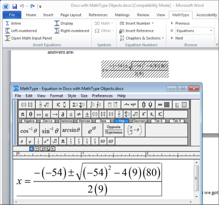 You can enter mathemcatical equations using the MathType Editor.