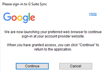 Click Continue to sign into G Suite Sync