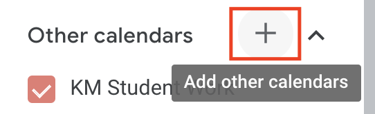 Other calendars pane with plus sign in red box