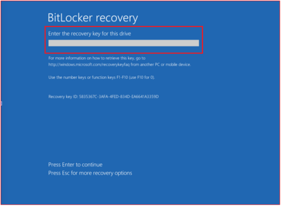Bitlocker recovery enter space