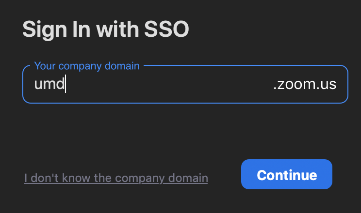 Your company domain field with umd as the input.