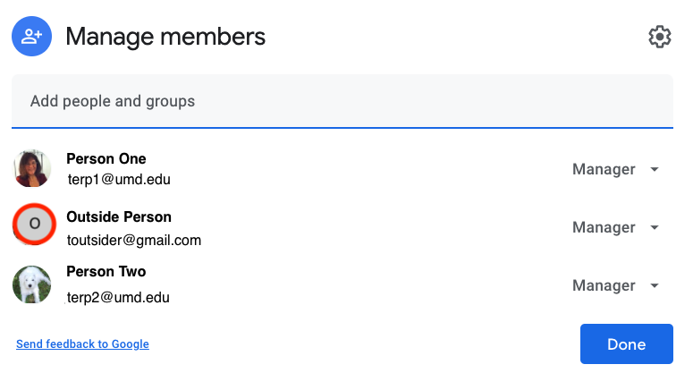 Illustration for showing all members in a shared drive