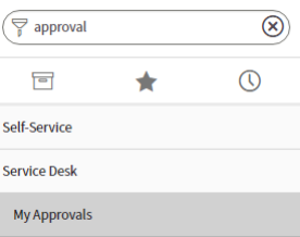 ServiceNow tool bar with My Approvals option
