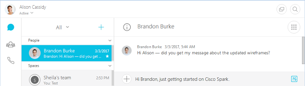 Send messages in Cisco Spark by selecting a name from People or Spaces