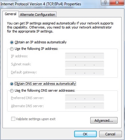 Configure Windows 10 for ethernet/wired connection by obtaining an IP address automatically