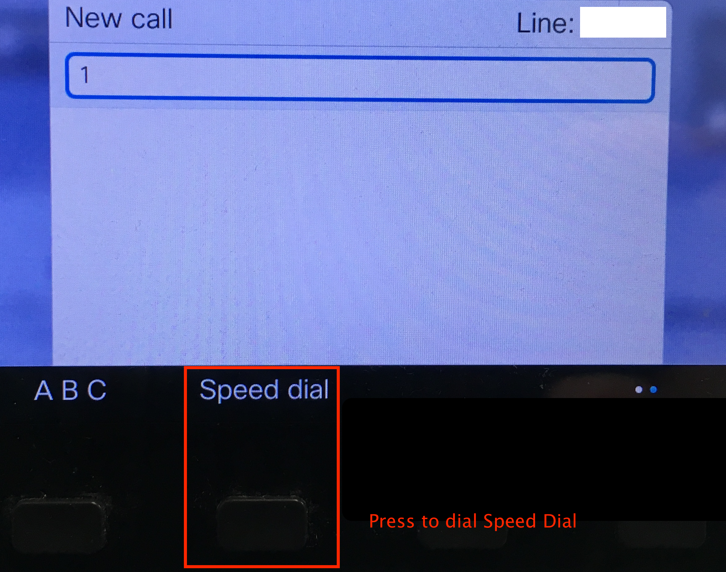 Phone dialing screen with the focus on the Speed Dial option.