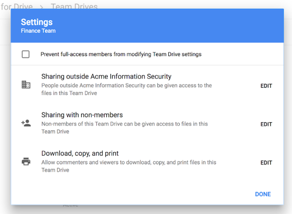 Select Shared Drive Sharing settings
