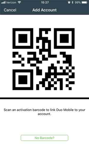 Scan the barcode to enroll your mobile device in Duo multi-factor authentication