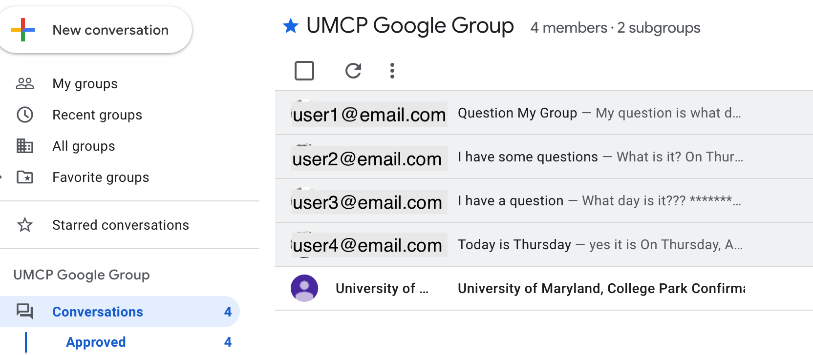 Screenshot of Google Group Conversational Email Message View