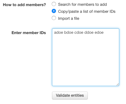 Member IDs separated by spaces in the Enter member IDs field