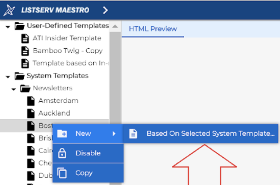 Screen shot of Maestro System Template click path.