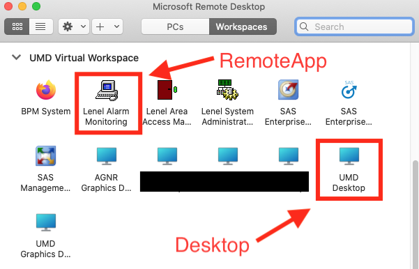 Remote App: Lenel Arm Monitoring. Desktop: UMD Desktop.