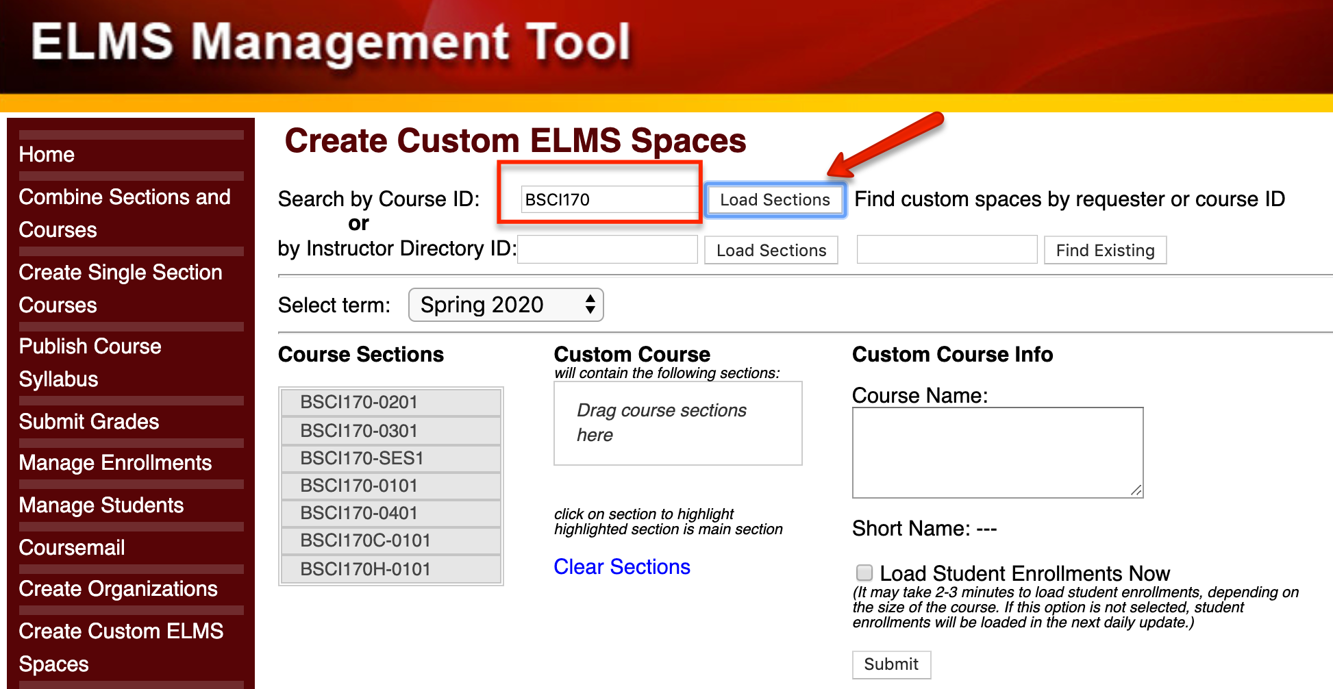Click Load Sections