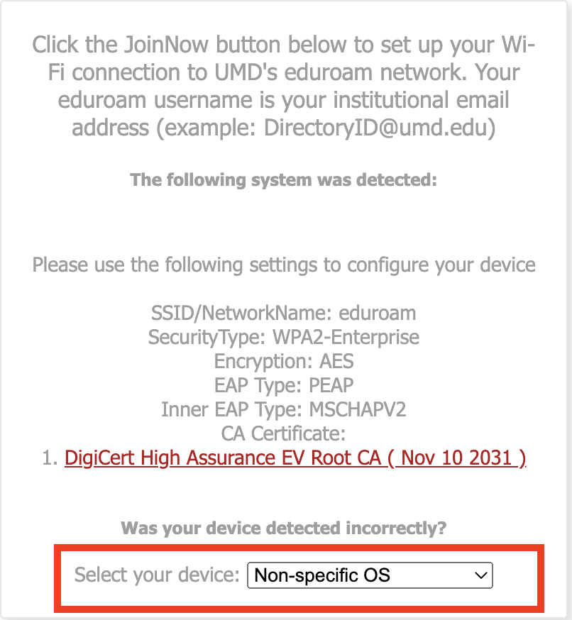 SecureW2 site. Select your device, Non-specifc OS.