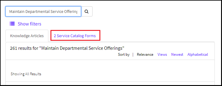 Click on the "Service Catalog Forms" tab