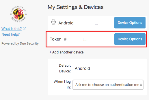Click Device Options next to Token #