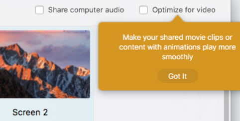 Optimize for video checkbox. Make your shared movie clips or content with animations play more smoothly.