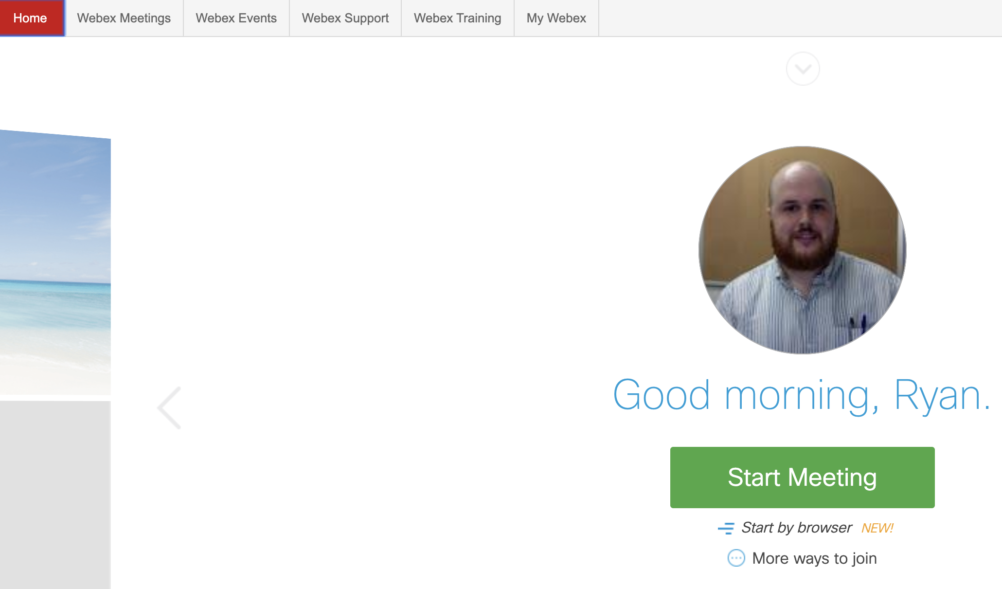 home page for Webex Classic View profile