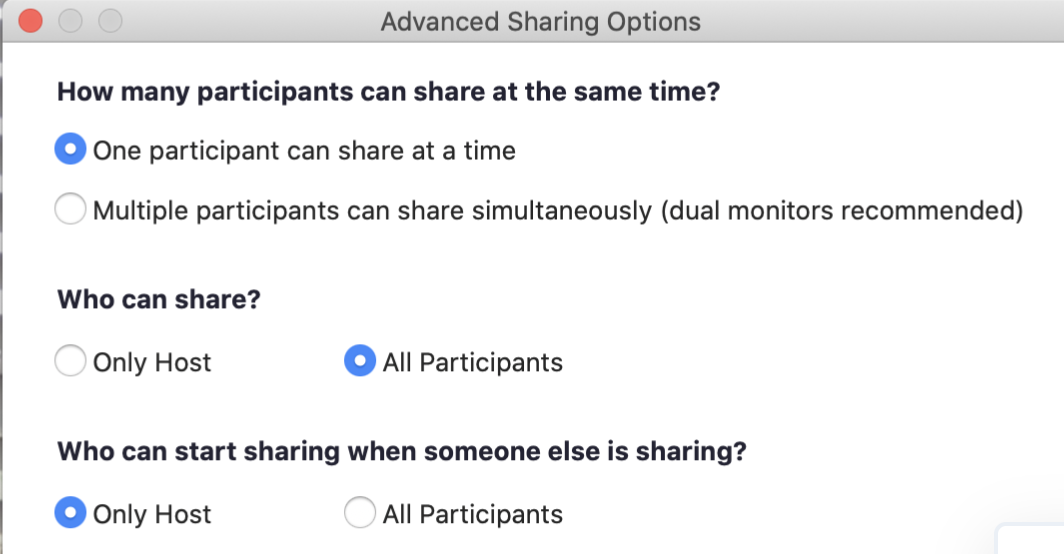 Advanced Sharing Option window.